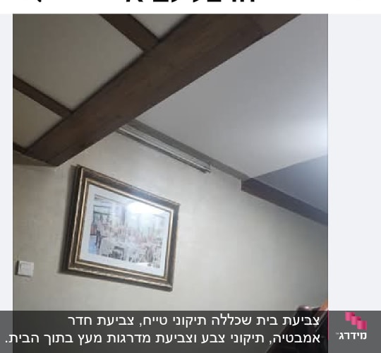 תמונה ממוסגרת על קיר בסלון עם תקרה מעוצבת